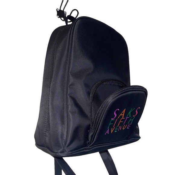 Vintage Saks Fifth Avenue Mini Backpack Purse Shoulder Bag Black y2k 90s Rainbow - Picture 4 of 4